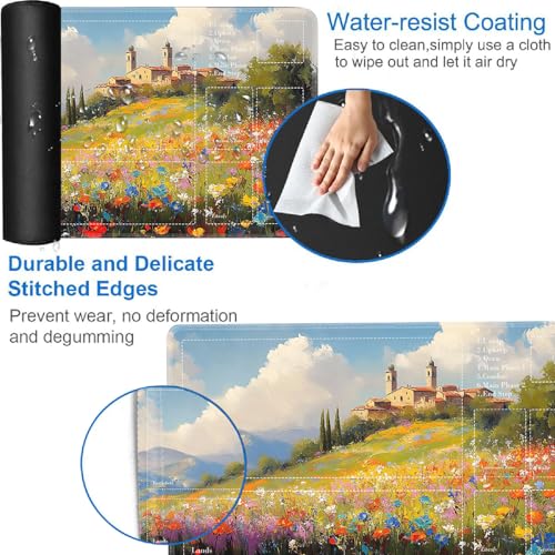 for MTG Card Playmat with Zones-Includes A Storage Bag and 6 Dice, 24 x 14 inches for TCG Playmat with Non-Slip Rubber, Game Mat, Hillside Village - color: Yux-playmats-2-2A-284