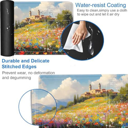 for MTG Card Playmat with Zones-Includes A Storage Bag and 6 Dice, 24 x 14 inches for TCG Playmat with Non-Slip Rubber, Game Mat, Hillside Village - color: Yux-playmats-2-2A-284