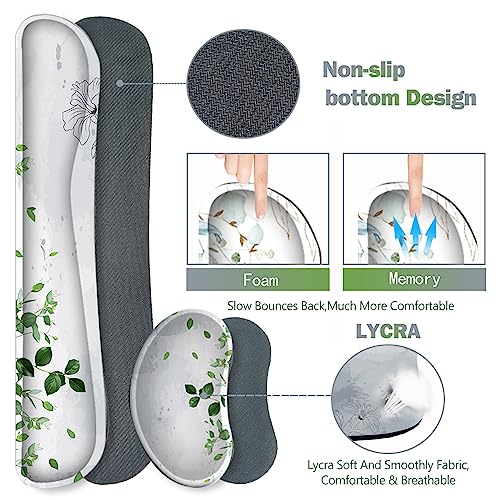 ARTSO Gaming Mouse Pad Wrist Support Set, XXL Large Desk Mat Mousepad + Keyboard Wrist Support+ Mouse Wrist Rest+Coaster 4in1 Ergonomic, Memory Foam -Green Leaves and Line Flower - color: Green leaves and Line Flower