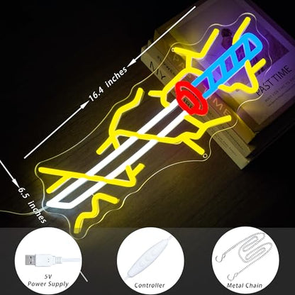 Anime Sword Neon Sign - LED Japanese Sword Wall Art for Anime Room Decor USB Dimmable Gaming Light Cool Anime Gift for Teenage Boys and Girls(6.5 * 16.4inch) - style: Anime Sword