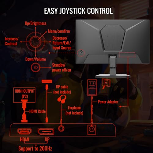 SANSUI Gaming Monitor, 24 Inch 180Hz, FHD 1080P 1ms 110% sRGB Computer Monitor, HDMI DP Ports VESA Support for Game Office (HDMI Cable Included) - size: 23.81