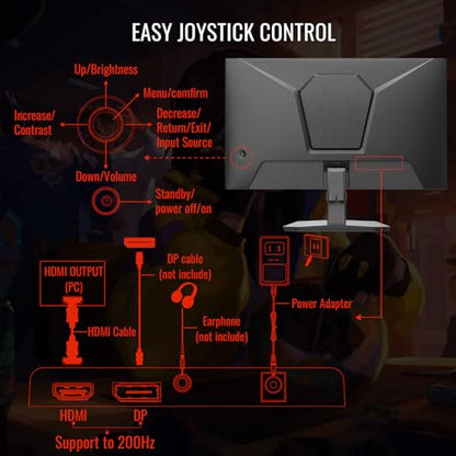 SANSUI Gaming Monitor, 24 Inch 180Hz, FHD 1080P 1ms 110% sRGB Computer Monitor, HDMI DP Ports VESA Support for Game Office (HDMI Cable Included) - size: 23.81