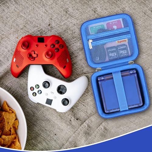 Supmay Hard Carrying Case for Anbernic RG Rotate/ RG34XXSP/ RG35XXSP Retro Handheld Game Console/ Game Boy Advance SP, Retro Game Travel Storage Holder with Mesh Bag for Battery, USB Cable, Blue - color: Blue