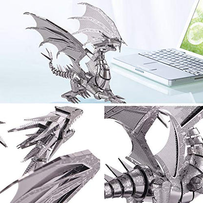 Piececool 3D Metal Puzzle Model Kits- Dragon Flame Metal Building Kit for Adults, Brain Teaser DIY 3D Dragon Puzzles Model Kits for Men, 115 Pcs - color: Silver