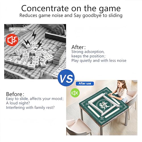 Mahjong Mat with Black Carrying Bag, 31.5"x31.5" Anti-Slip Noise Reduction Gaming Mat for Mahjong, Poker, Board Games, 3 Dice & Black Storage Bag - color: Dark Green