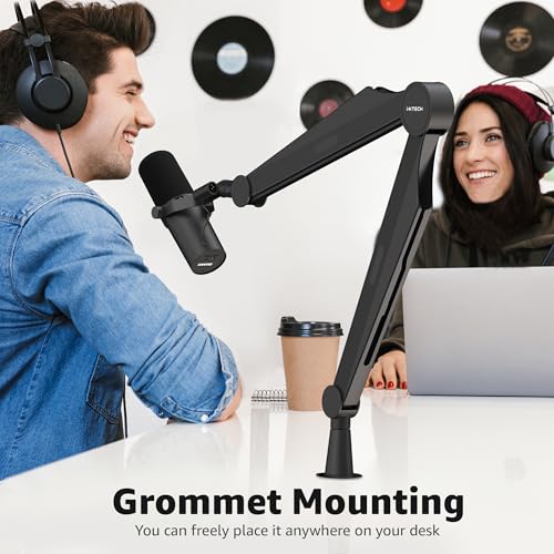 Microphone Boom Arm Adjustable Stick Mic Arm Stand with Desk Mount Clamp Overhead 360° Rotatable Microphone Stand with Cable Management for Podcast Streaming Gaming Studio CAPTAIN Model - color: 1 Black