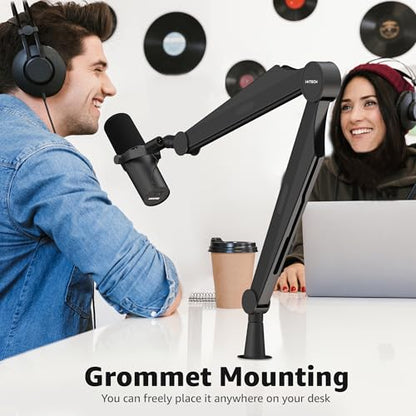 Microphone Boom Arm Adjustable Stick Mic Arm Stand with Desk Mount Clamp Overhead 360° Rotatable Microphone Stand with Cable Management for Podcast Streaming Gaming Studio CAPTAIN Model - color: 1 Black