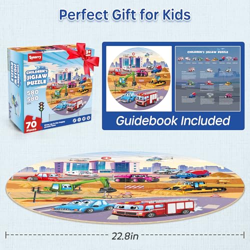 SYNARRY Vehicle Floor Puzzle for Kids Ages 3-5, Large 70 Piece Puzzle for Kids Ages 4-6, Preschool Toys Gifts for 3 4 5 6 7 8 Years Old Boys Girls Children, Easter Basket Stuffers for Boys Girls - style: Vehicle