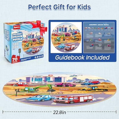SYNARRY Vehicle Floor Puzzle for Kids Ages 3-5, Large 70 Piece Puzzle for Kids Ages 4-6, Preschool Toys Gifts for 3 4 5 6 7 8 Years Old Boys Girls Children, Easter Basket Stuffers for Boys Girls - style: Vehicle