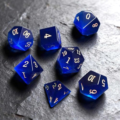 Natural Gemstone DND Dice Set,7 Pcs Blue Cat's Eye Gemstone Handmade Polyhedral D&D Dice with Gift Metal Box for Dungeons and Dragons MTG Role Playing Games (Blue Cat's Eye Gemstone) - color: Blue Cat Eye