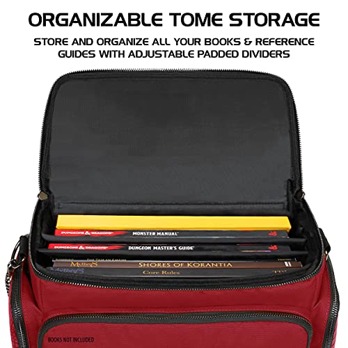 ENHANCE Collector's Edition RPG Adventurer's DnD Bag - Dragon Hide Exterior Travel RPG Bag with Tabletop Miniatures Storage Vault, Mat Holder, DnD Dice & Token Pockets, Fits 4-8 Books (Dragon Red) - color: Dragon Red