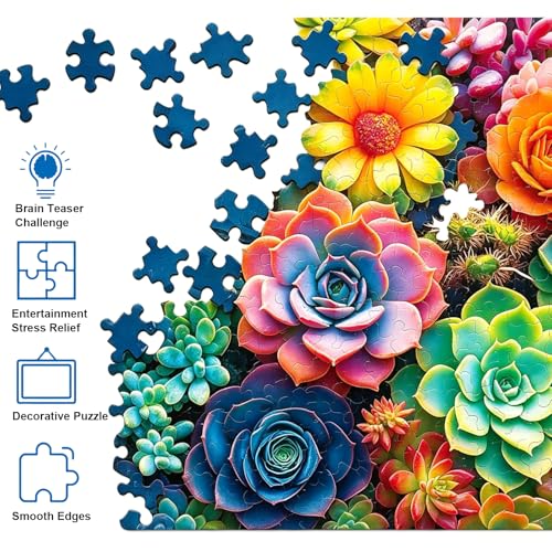 1000 Piece Puzzle for Adults, 20 x 27 inches Jigsaw Puzzles - Succulents | Tight Piece Fit, 1:1 Reference Poster, Lettered Back, Minimal Puzzle Dust, Vibrant Colors, 2mm Extra-Thick Pieces - color: 1000 Pieces-colorful Succulents