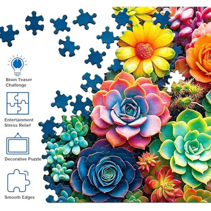 1000 Piece Puzzle for Adults, 20 x 27 inches Jigsaw Puzzles - Succulents | Tight Piece Fit, 1:1 Reference Poster, Lettered Back, Minimal Puzzle Dust, Vibrant Colors, 2mm Extra-Thick Pieces - color: 1000 Pieces-colorful Succulents