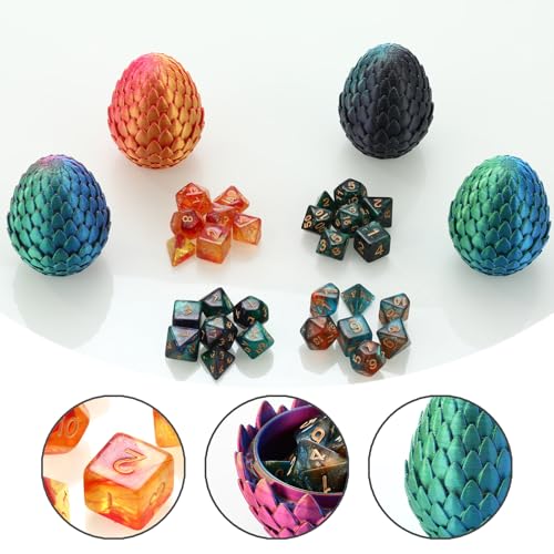 28-Piece DND Dice Set with 4Pcs 3D Printed Dragon Eggs | Fidget RPG Polyhedral Dice, Ideal Party Favors for DND & MTG Tabletop Games - color: 4colors-b