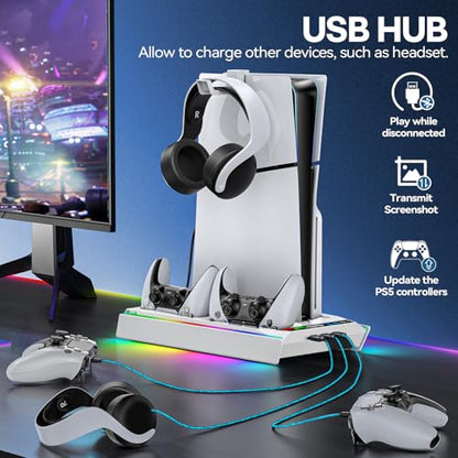Tokluck PA5/Slim/Pro Cooling Station with Auto Turbofan & 3-Level Speed, PA5 Vertical Stand Cooling Fan Station with Controller Charger, Accessories Base Cooler Docking Station, White - color: White