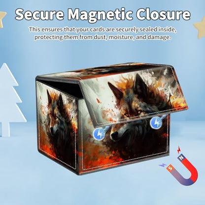 for MTG Commander Deck Box,Card Deck Box for Trading Yugioh MTG,Fits 100 Double Sleeved Cards,PU Leather Strong Magnet Case for Magic Commander TCG CCG,Fire Wolf - color: Fire Wolf