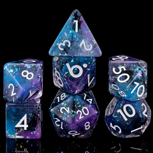 Resin Dice Set,Polyhedral Dice Gliter Inclusion Dice,RPG D&D Dice Set for Dungeons and Dragons MTG RPG Role Playing Games Black Blue Purple - color: Black Blue Purple Gliter