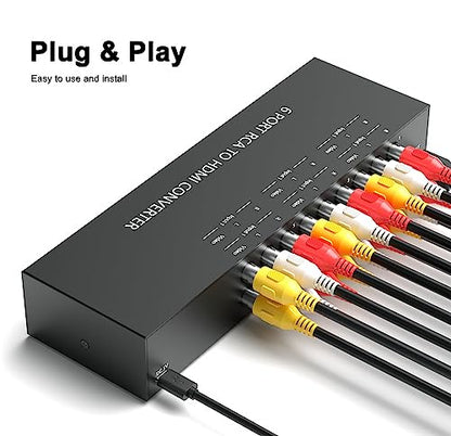 LVY 6 Port RCA AV to HDMI Converter - 720/1080P Support, 16:9/4:3 Switcher - Compatible with Wii, N64, PS2, PS3, VHS, VCR, DVD Players (6AV Input, 1 HDMI Output) - style: 6AV to HDMI Converter
