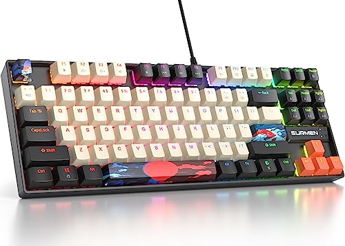 Fogruaden RGB Wired 75% Percent Mechanical Keyboard with Red Switch TKL Mechanical Keyboard 75 Percent, 87 Keys NKRO Compact Gaming Keyboard 75% for Win/Mac Laptop PC Gamer (Carbon/87) - color: Red Switch/87Carbon