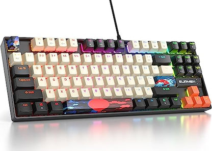 Fogruaden RGB Wired 75% Percent Mechanical Keyboard with Red Switch TKL Mechanical Keyboard 75 Percent, 87 Keys NKRO Compact Gaming Keyboard 75% for Win/Mac Laptop PC Gamer (Carbon/87) - color: Red Switch/87Carbon