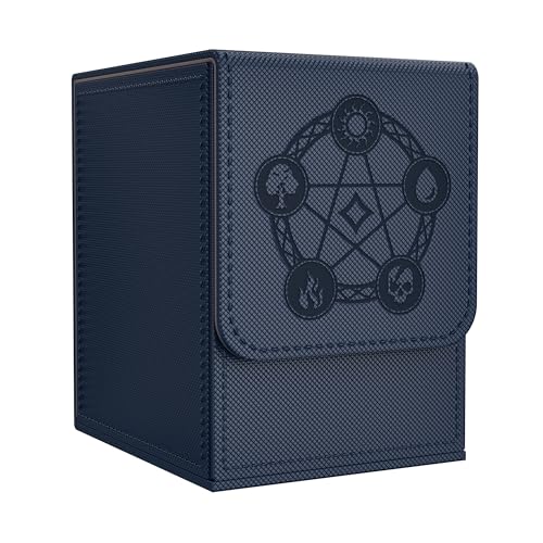 Card Deck Box with 2 Dividers, MTG Commander Deck Box Holds 100+ Double-Sleeved Cards, Leather Magnetic Deck Case Compatible with Magic TCG CCG Cards, Blue - color: 2. Blue, size: 100 Double-sleeved Cards Vertical