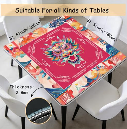 Chinese Dragon Mahjong Mat 31.5 x 31.5 Inch, Traditional Red Oriental Chinoiserie Non-Slip Noise Reduction Mahjong Table Mat for American Mah Jong Poker Card Board Games Dominoes - color: Chinese Dragon
