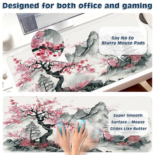 Gaming Mouse Pad, Desk Mat for Keyboard and Mouse, Large Mouse Pad for Desk, Computer Mousepad - color: Japanese Ink Painting