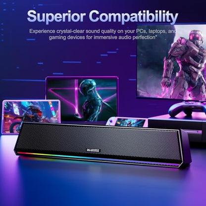 Bluedee Computer Speakers for Desktop PC, Bluetooth & USB PC Sound Bar RGB | USB-A/C Audio and Power, 10W PC Speakers, Wired Plug-and-Play, Desktop Speakers for PC, Laptops, Tablet