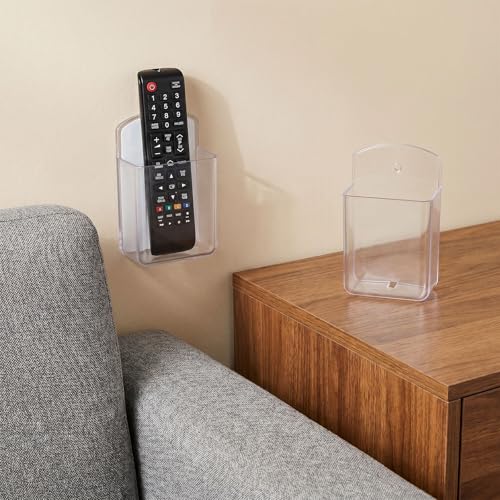 2 PCS Remote Control Holder Wall Mount, TV Remote Control Holder, Self Adhesive Pen Holder Organizers and Accessories for Home Office School (4, Clear-4Pcs) - color: Set of 4-Clear