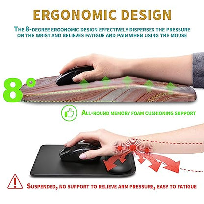 Hokafenle Ergonomic Mouse Pad Wrist Support with Massage Design, Wrist Rest Pain Relief Mousepad with Memory Foam&Non-Slip PU Base, Mouse Pads for Wireless Mouse & Desk (12x8 inch,Pink Gold Marble) - color: HK009-Pink Gold Marble