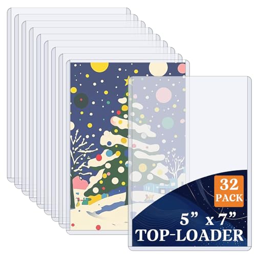 Vmiapxo 32 Pack 5" x 7" Hard Plastic Card Sleeves, Clear Rigid Protectors | Waterproof, Thick Card Holders, Double-sided Display, for Trading Cards, Sports Baseball Cards, Postcards, Photos, Pictures - size: 5" x 7"