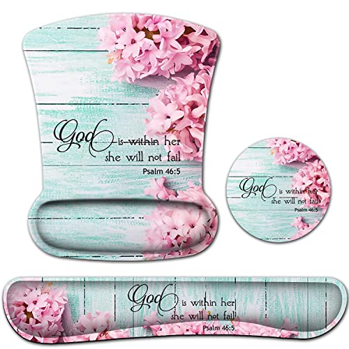 Mouse Pad with Wrist Support, Ergonomic Gel Mouse Pad Beautiful Flowers,Non-Slip Durable, Memory Foam Keyboard Wrist Rest, Suitable for Office Typing Games, Pink Hyacinths on Wood Panel - color: Jv-mouse Pad-4