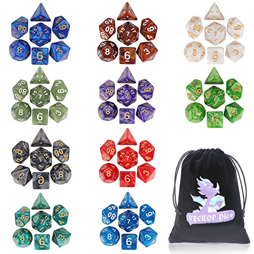 Coyeekn 70Pcs DND Polyhedral Dice Set with Storage Pouch | 0 Complete Polyhedral Dice Sets (D4-D20), Great for D&D, MTG & Tabletop RPG Games - color: 10set-70pcs