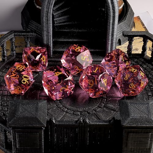 Crystal Amethyst Polyhedral Dice Set for DND (7-Piece) - Hand-Polished Gemstone Gaming Dice for Dungeons and Dragons & Tabletop RPGs, with Gift Case - color: Sj-001