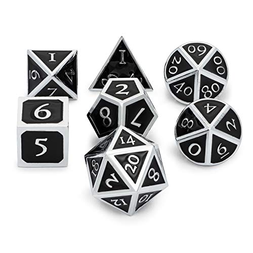 HEIMDALLR Metal D&D Dice Set 7 pcs - Dice Box & Velvet Dice Bag; Metal DND Dice Set D&D (Dungeons and Dragons) w D20 - Blacksmith Craft Dice (Darkstar) - color: 08 Darkstar
