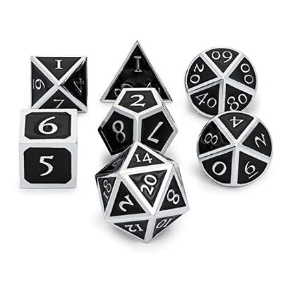 HEIMDALLR Metal D&D Dice Set 7 pcs - Dice Box & Velvet Dice Bag; Metal DND Dice Set D&D (Dungeons and Dragons) w D20 - Blacksmith Craft Dice (Darkstar) - color: 08 Darkstar