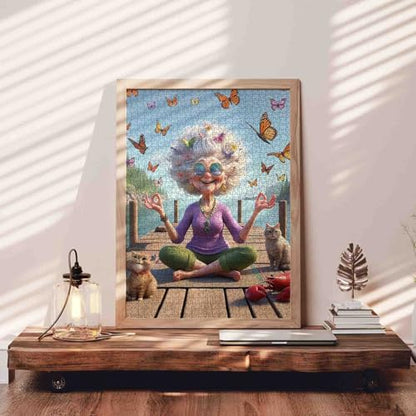 Funny Grandma Meditation Yoga Jigsaw Puzzle for Adults Students 1000 Pieces Butterfly Cat Lobster Relaxing Lake Scenery Whimsical Animals 20×27 Inches Large Puzzle Brain Challenge Gift for Women Men - color: Puzzle-old Woman-02