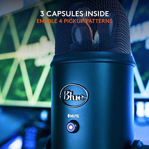 Logitech Creators Blue Yeti USB Microphone for PC, Mac, Gaming, Recording, Streaming, Podcasting, Studio and Computer Condenser Mic with Blue VO!CE effects, 4 Pickup Patterns, Plug and Play - Blackout | VO!CE effects, 4 pickup patterns, plug-and-play oper