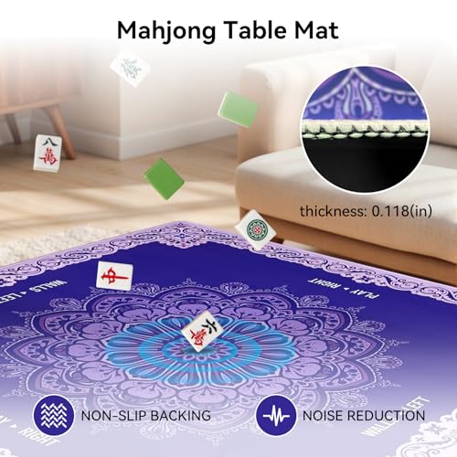 32.4x32.4 Inch Mandala Mahjong Mat with 3MM Noise Reduction | Rubber Anti Slip for Poker, Card, Board & Tile Games, Dominoes, Ships Rolled No Creases Mat - color: Lavender Purple