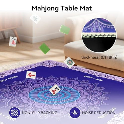 32.4x32.4 Inch Mandala Mahjong Mat with 3MM Noise Reduction | Rubber Anti Slip for Poker, Card, Board & Tile Games, Dominoes, Ships Rolled No Creases Mat - color: Lavender Purple