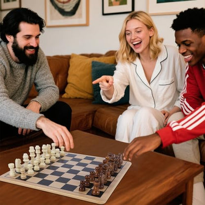 Glintoper 5-in-1 Wooden Board Game with 2 Reversible Boards for Chess, Checkers, Chinese Checkers, Snakes and Ladders, Tic Tac Toe, Tabletop Combo Classic Portable Board Games for Kids to Adult
