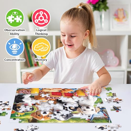100 Piece Puzzles for Kids Ages 4-6 & 5-8, Puppies Picnic Jigsaw Puzzle for Kids Ages 8-10, Large Piece Puzzles for Adults & Seniors Educational Interactive Family Fun Puzzle for Boys Girls - style: Puppies Picnic
