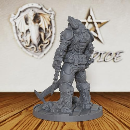AUSPDICE 32mm Sci-Fi Unpainted Miniature, Power Armor Soldier, AS324 | Heroic Human Combat Figure with Full Helmet and Sword for Tabletop RPG Gaming, Miniature Games, TTRPGs and RPG Accessories