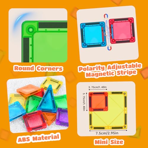 ZNZ Mini Magnetic Tiles 48PCS Travel Set with Case, Portable Magnetic Blocks Building Toys, Montessori Preschool Classroom Must Haves Sensory STEM Toys, Birthday Gift for Boys Girls Ages 3-8 - style: 48