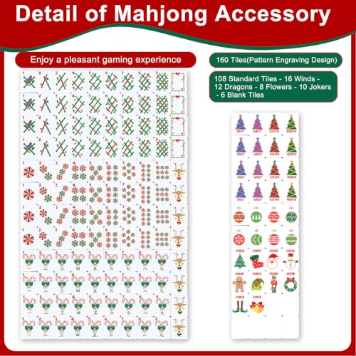 160 Pcs Christmas American Mahjong Set Only, 1.2 x 0.87 Inches Red Back Melamine Mahjong Tiles, Hand Carved Pattern for Adult Mah Jong Social Games, Mah Jong Lovers - style: Stylish