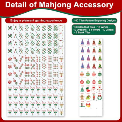 160 Pcs Christmas American Mahjong Set Only, 1.2 x 0.87 Inches Red Back Melamine Mahjong Tiles, Hand Carved Pattern for Adult Mah Jong Social Games, Mah Jong Lovers - style: Stylish