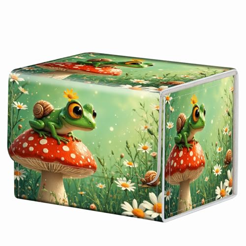 Strong Magnet for TCG MTG Commander Deck Box Playing Card Case Organizer Trading Card Case Creative Pattern Trading Card Storage Box for Collectible Games Up to 200 Cards, Green Frog Snail White Daisy - color: Green Frog Snail White Daisy