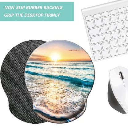 Mouse Pad with Wrist Support, Ergonomic Mouse Pad with Memory Foam Wrist Rest Cushion, Non-Slip Rubber Base Gaming Mice Pad for Home Office Computer Laptop, Beach - color: O-beach