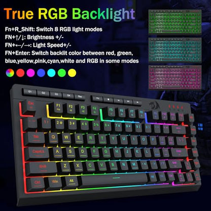 Redragon K524 75% Wired Gaming Keyboard, RGB Backlit, Whisper-Quiet, Black | Membrane Keyboard with Programmable Macro and Multimedia Keys, Anti-ghosting, Spill Resistant,Compact for Win/MAC/PS/Xbox - color: Wired