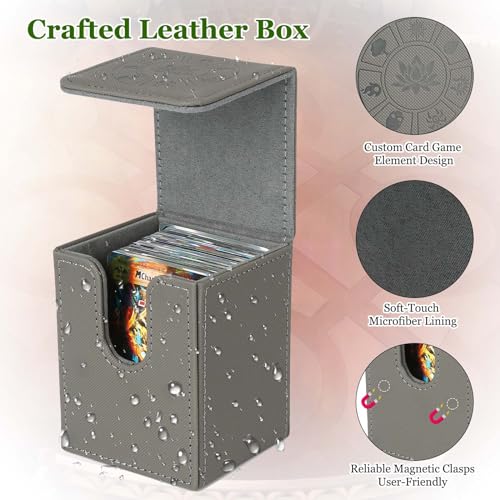 Arkeiliy MTG Deck Box with 50 Pcs Card Sleeve, 110+ Card Storage Leather Deck Box for Magic Commander, Collectible Trading Card Cases for Trading Card Games (Grey) - color: Grey III